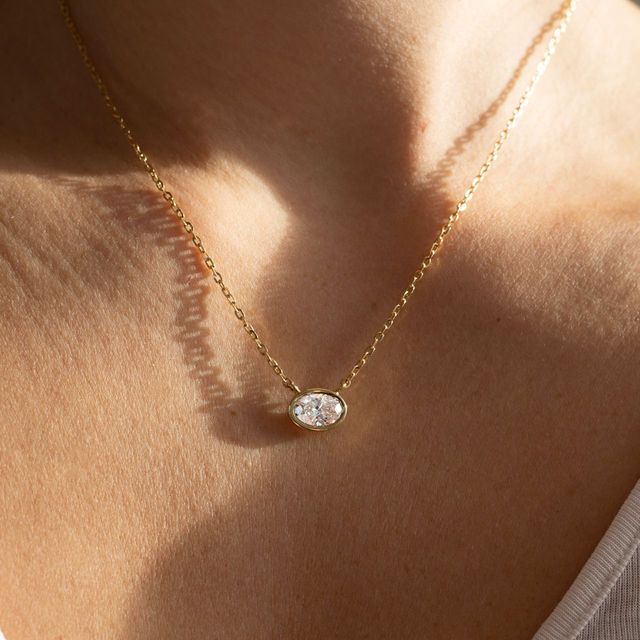 2.00 Carat East-West Bezel Set Oval Diamond Pendant in Yellow Gold