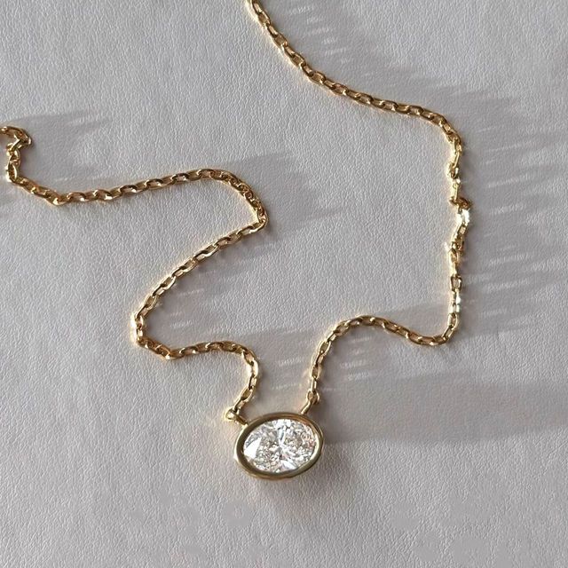 2.00 Carat East-West Bezel Set Oval Diamond Pendant in Yellow Gold