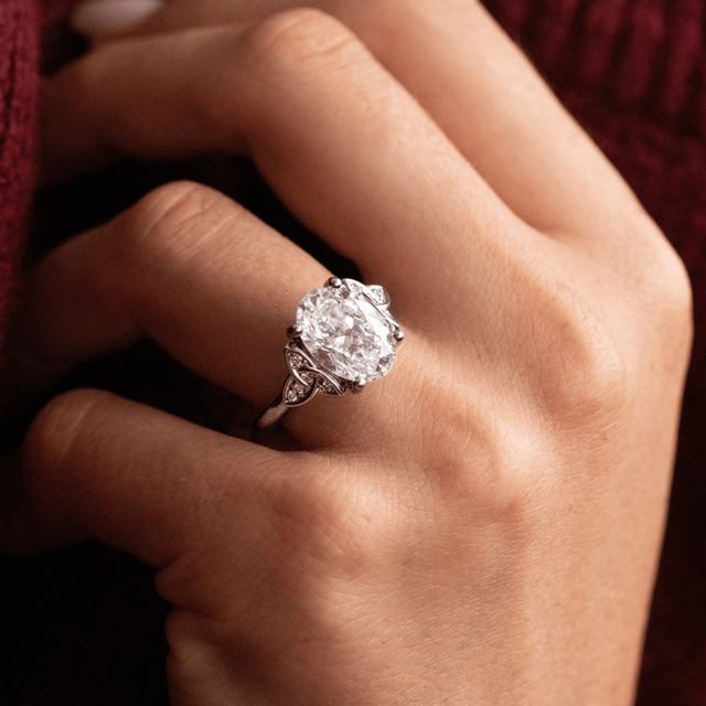 4 Carat Lab Grown Oval Diamond Engagement Ring in Platinum - Celtic Song