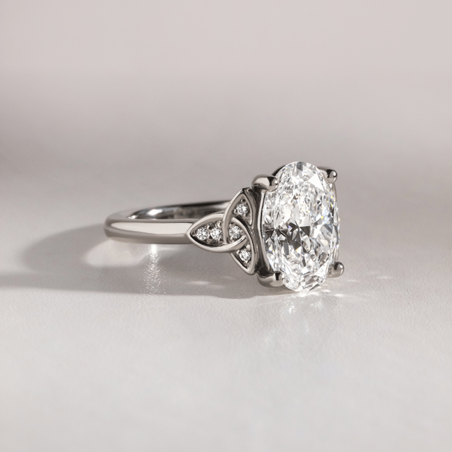 4 Carat Lab Grown Oval Diamond Engagement Ring in Platinum - Celtic Song