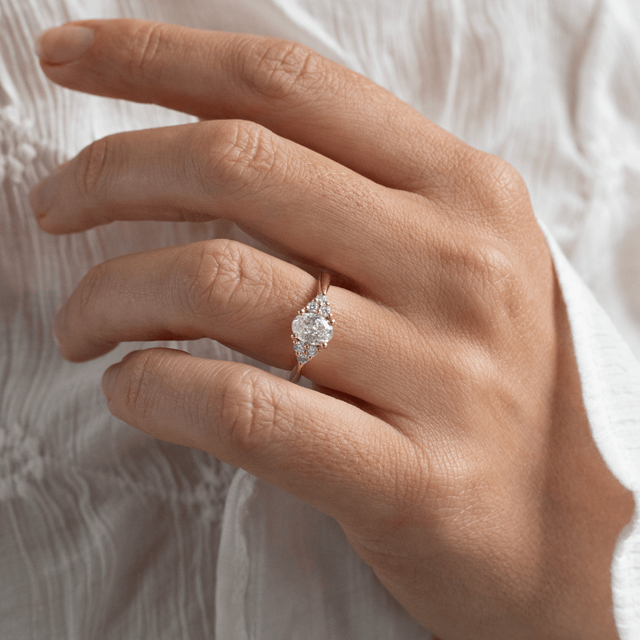 1.00 Carat Lab Grown Oval Diamond Cluster Engagement Ring in Yellow Gold - Isabella