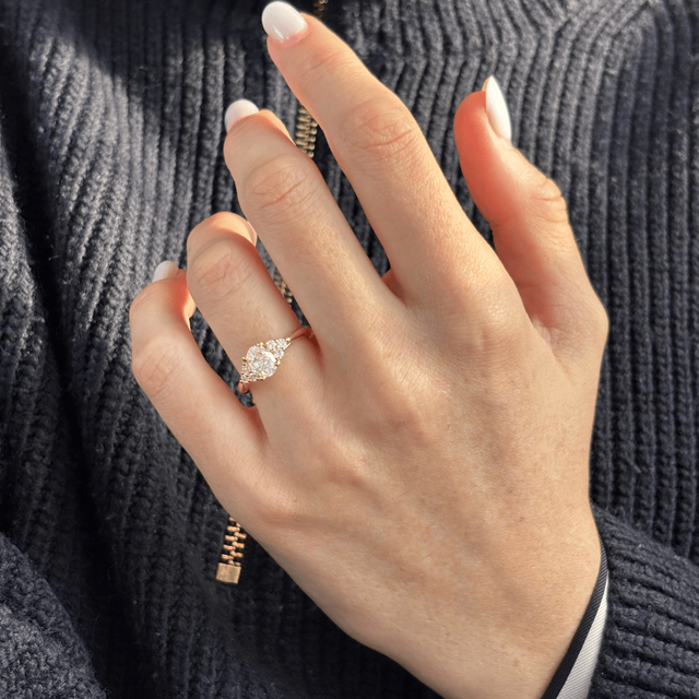 1.00 Carat Lab Grown Oval Diamond Cluster Engagement Ring in Yellow Gold - Isabella