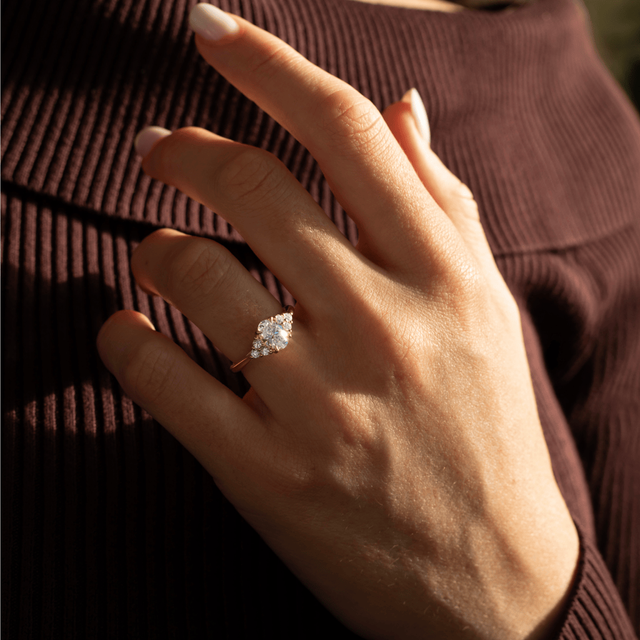 1.00 Carat Lab Grown Oval Diamond Cluster Engagement Ring in Yellow Gold - Isabella