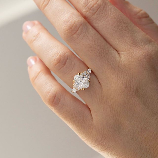 2.05 Carat Lab Grown Oval Diamond Cluster Engagement Ring in Yellow Gold - Lucia