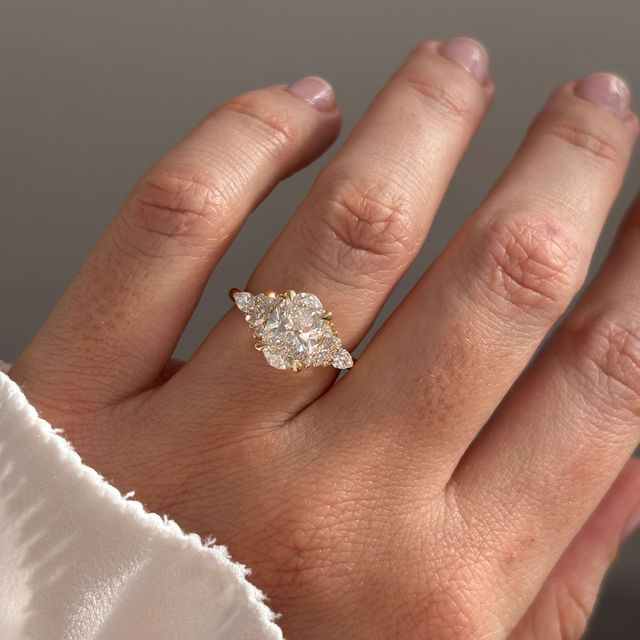 2.05 Carat Lab Grown Oval Diamond Cluster Engagement Ring in Yellow Gold - Lucia