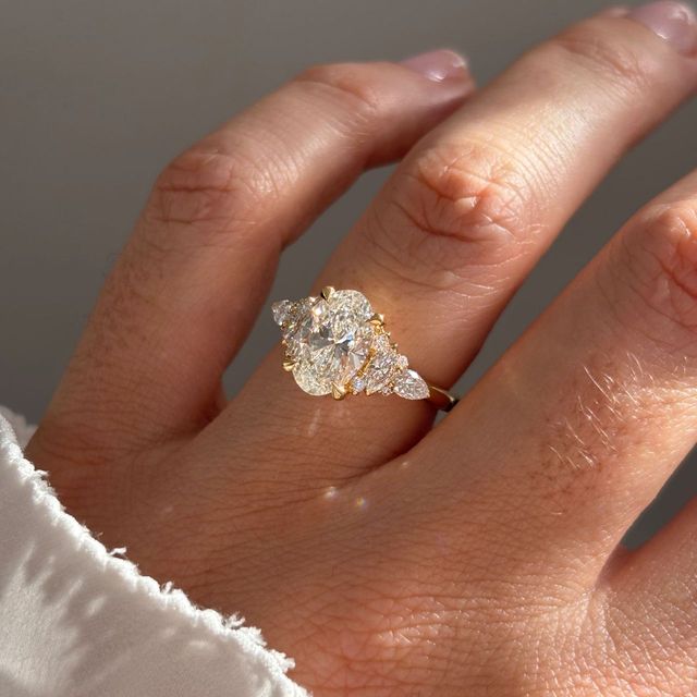 2.05 Carat Lab Grown Oval Diamond Cluster Engagement Ring in Yellow Gold - Lucia