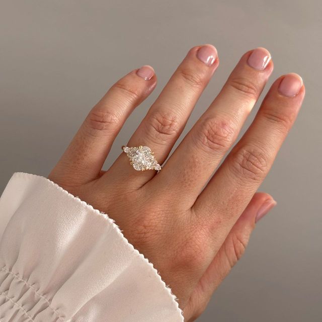 2.05 Carat Lab Grown Oval Diamond Cluster Engagement Ring in Yellow Gold - Lucia