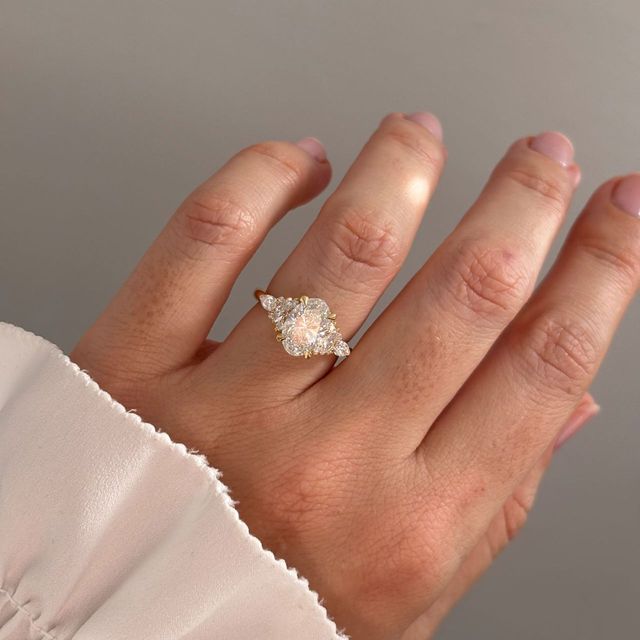 2.05 Carat Lab Grown Oval Diamond Cluster Engagement Ring in Yellow Gold - Lucia