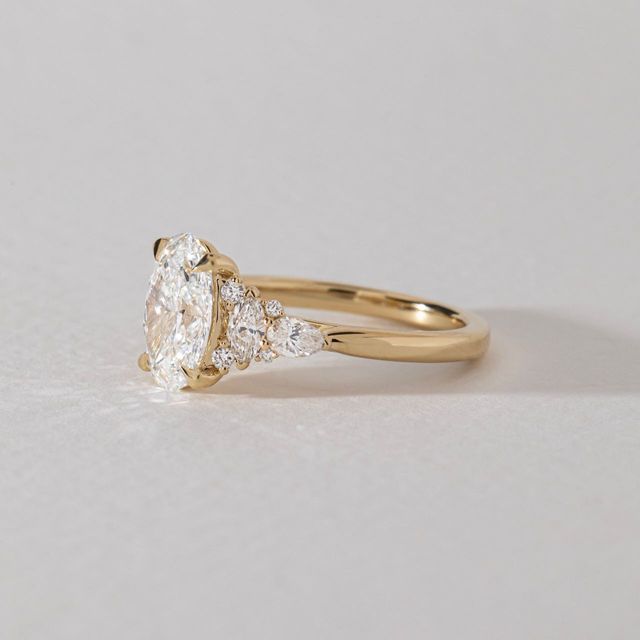 2.05 Carat Lab Grown Oval Diamond Cluster Engagement Ring in Yellow Gold - Lucia
