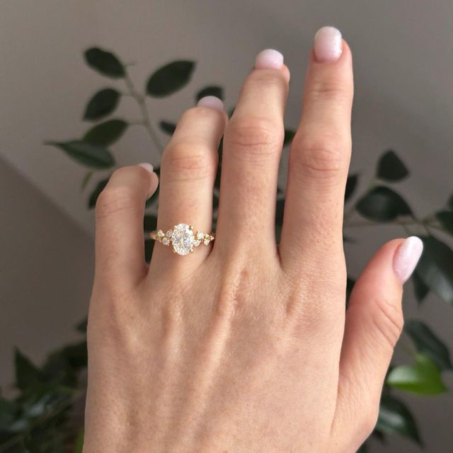 1.30 Carat Lab Grown Oval Diamond Cluster Engagement Ring in Yellow Gold - Morning Star
