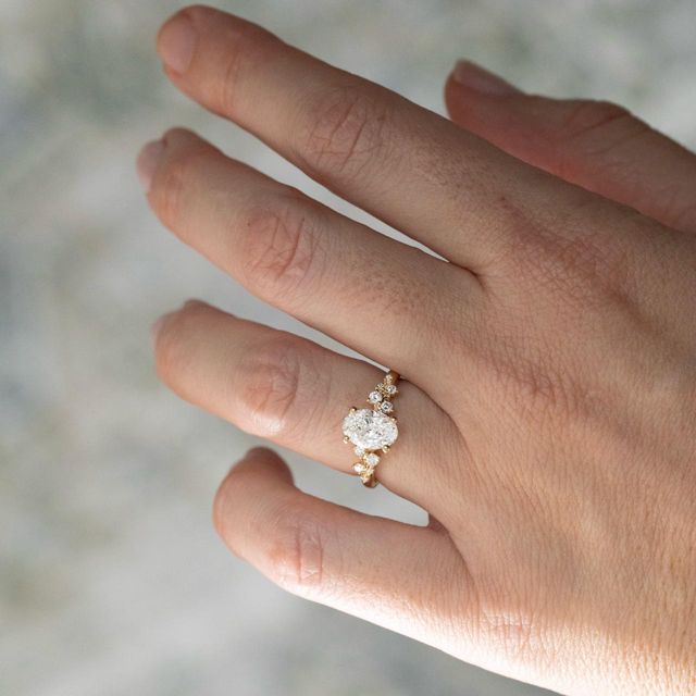 1.30 Carat Lab Grown Oval Diamond Cluster Engagement Ring in Yellow Gold - Morning Star