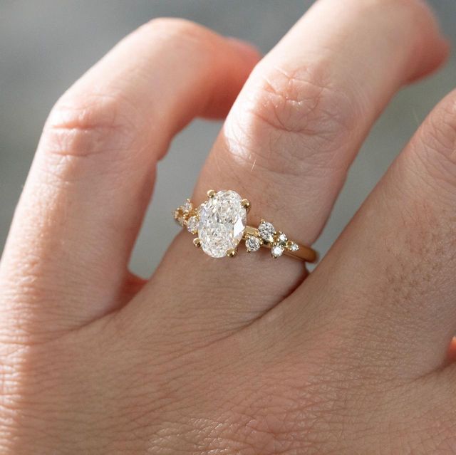 1.30 Carat Lab Grown Oval Diamond Cluster Engagement Ring in Yellow Gold - Morning Star