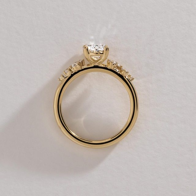 1.30 Carat Lab Grown Oval Diamond Cluster Engagement Ring in Yellow Gold - Morning Star
