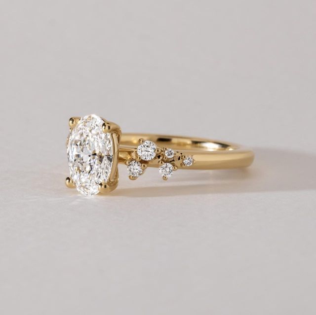 1.30 Carat Lab Grown Oval Diamond Cluster Engagement Ring in Yellow Gold - Morning Star