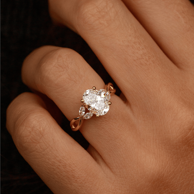 1.90 Carat Lab Grown Oval Diamond Floral Engagement Ring in Yellow Gold - Vina