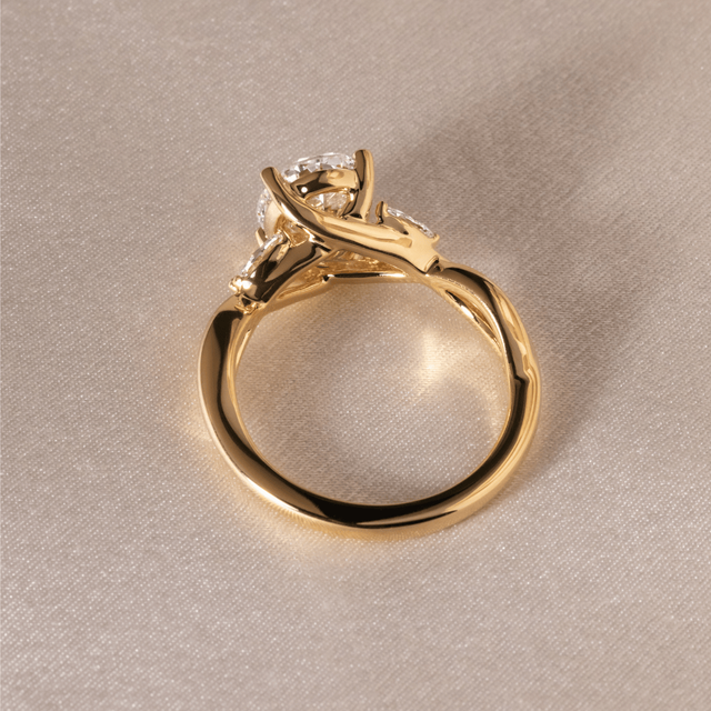 1.90 Carat Lab Grown Oval Diamond Floral Engagement Ring in Yellow Gold - Vina