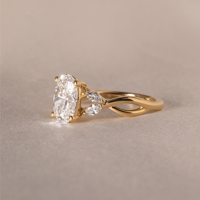 1.90 Carat Lab Grown Oval Diamond Floral Engagement Ring in Yellow Gold - Vina