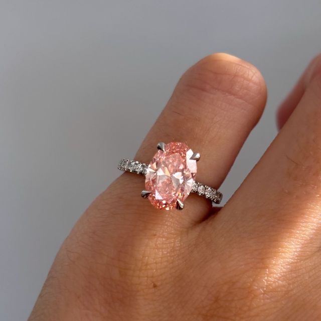 2.50 Carat Oval Pink Diamond Hidden Halo Pavé Engagement Ring in Platinum - Kate
