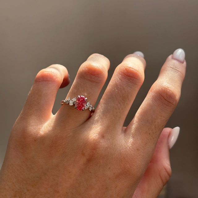 1.10 Carat Oval Pink Diamond Cluster Engagement Ring in Platinum - Morning Star