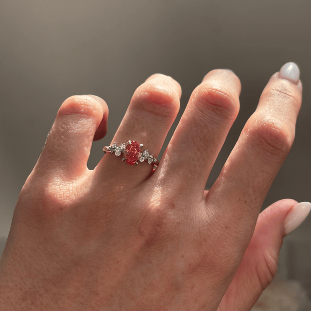 1.10 Carat Oval Pink Diamond Cluster Engagement Ring in Platinum - Morning Star