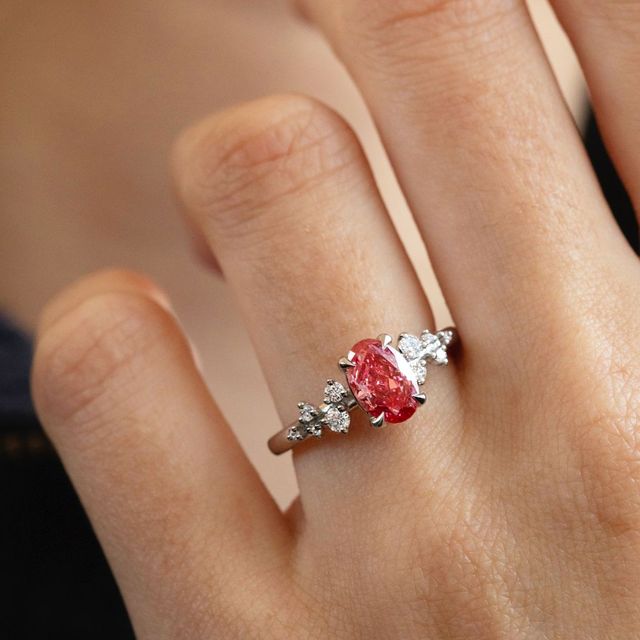 1.10 Carat Oval Pink Diamond Cluster Engagement Ring in Platinum - Morning Star