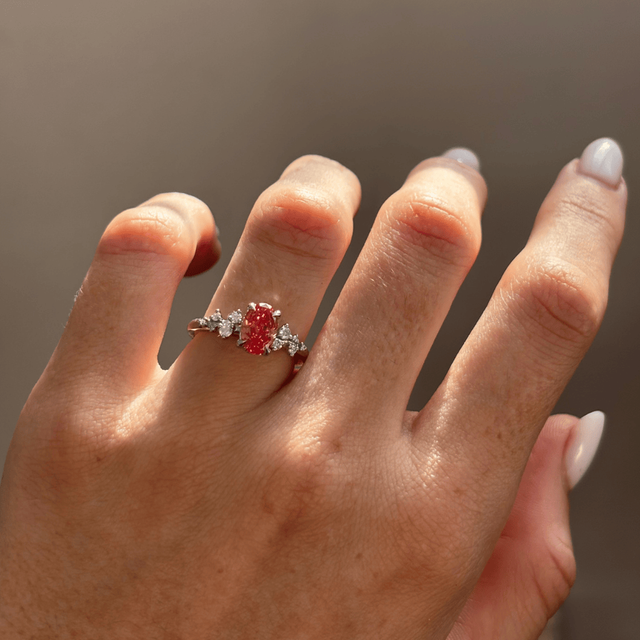 1.10 Carat Oval Pink Diamond Cluster Engagement Ring in Platinum - Morning Star