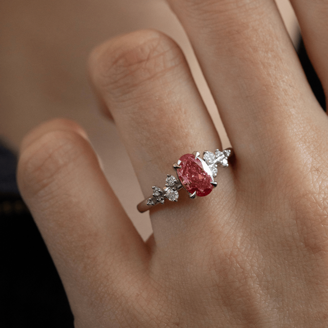 1.10 Carat Oval Pink Diamond Cluster Engagement Ring in Platinum - Morning Star