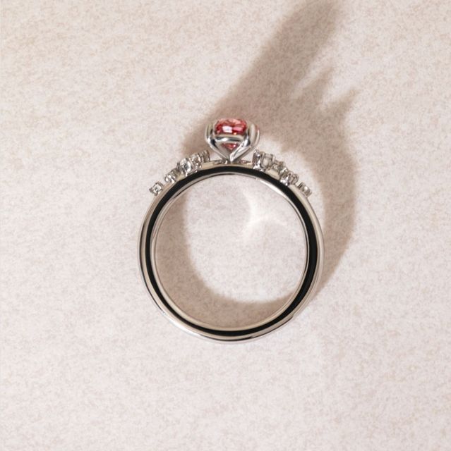 1.10 Carat Oval Pink Diamond Cluster Engagement Ring in Platinum - Morning Star