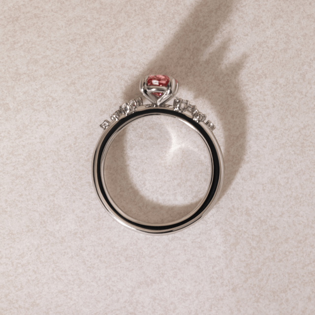 1.10 Carat Oval Pink Diamond Cluster Engagement Ring in Platinum - Morning Star