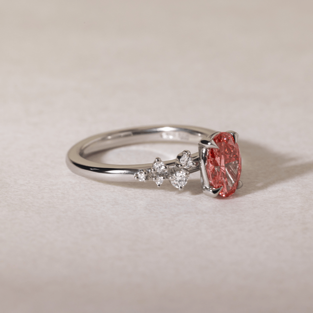 1.10 Carat Oval Pink Diamond Cluster Engagement Ring in Platinum - Morning Star