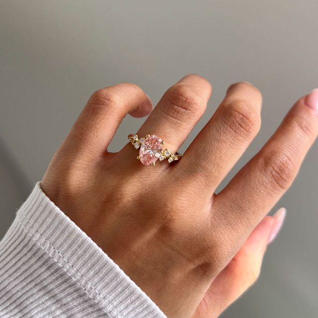 2.00 Carat Oval Pink Diamond Cluster Yellow Gold Engagement Ring - Morning Star