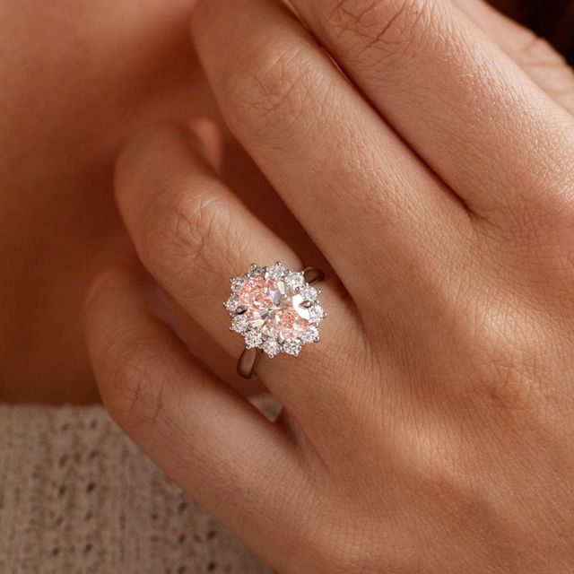 2.50 Carat Oval Pink Diamond Cluster Engagement Ring in Platinum - Windermere Customised