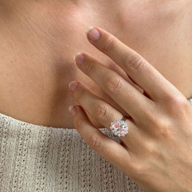 2.50 Carat Oval Pink Diamond Cluster Engagement Ring in Platinum - Windermere Customised