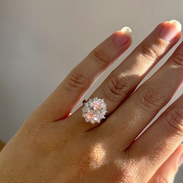 2.50 Carat Oval Pink Diamond Cluster Engagement Ring in Platinum - Windermere Customised