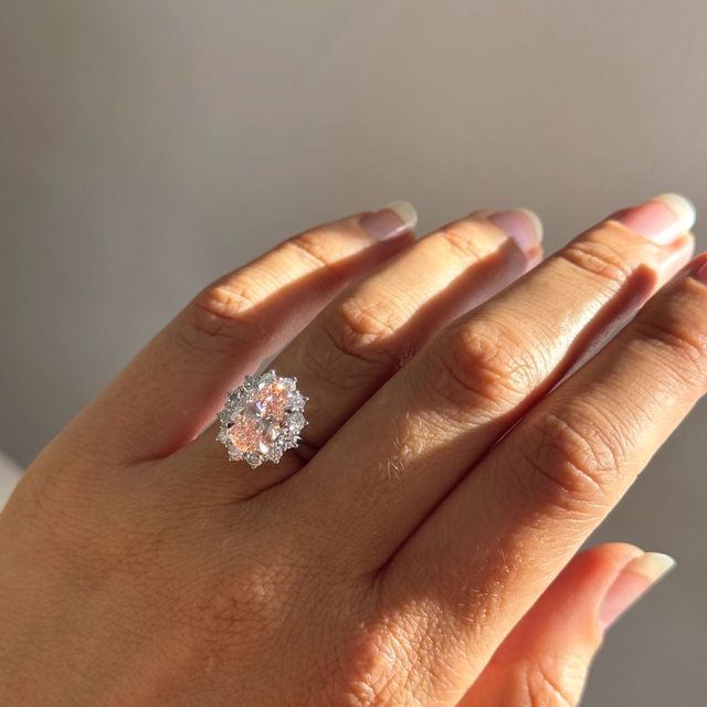 2.50 Carat Oval Pink Diamond Cluster Engagement Ring in Platinum - Windermere Customised