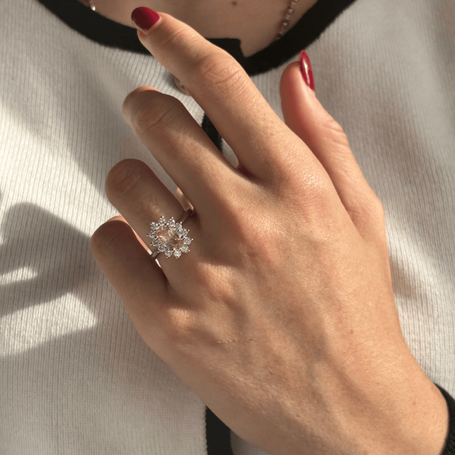 2.20 Carat Oval Pink Diamond Cluster Engagement Ring in Platinum - Windermere