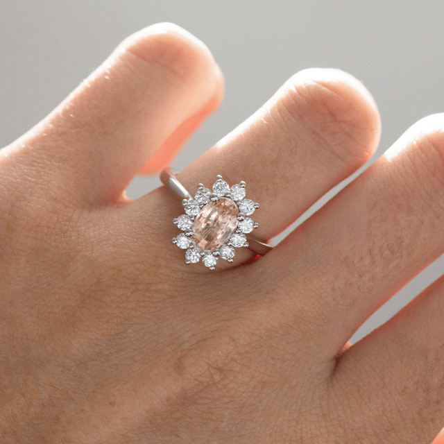 2.20 Carat Oval Pink Diamond Cluster Engagement Ring in Platinum - Windermere