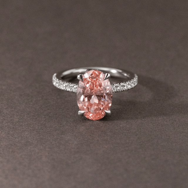 2.50 Carat Oval Pink Diamond Hidden Halo Pavé Engagement Ring in Platinum - Kate