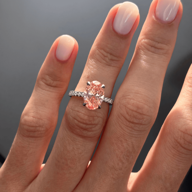 2.50 Carat Oval Pink Diamond Hidden Halo Pavé Engagement Ring in Platinum - Kate