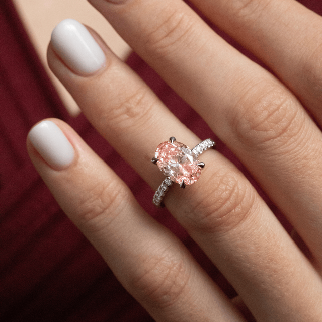 2.50 Carat Oval Pink Diamond Hidden Halo Pavé Engagement Ring in Platinum - Kate