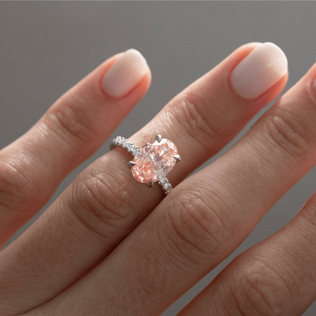2.50 Carat Oval Pink Diamond Hidden Halo Pavé Engagement Ring in Platinum - Kate