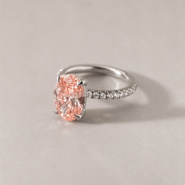 2.50 Carat Oval Pink Diamond Hidden Halo Pavé Engagement Ring in Platinum - Kate