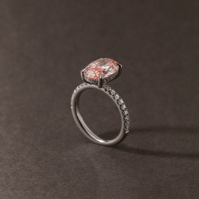 2.50 Carat Oval Pink Diamond Hidden Halo Pavé Engagement Ring in Platinum - Kate