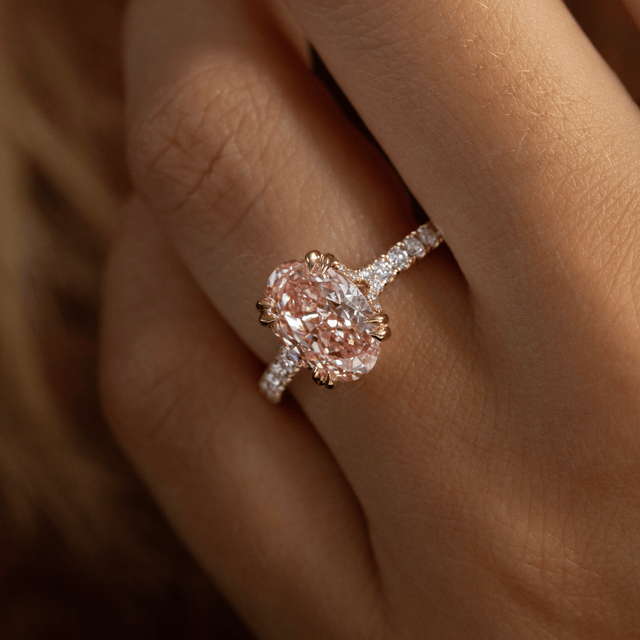 2.50 Carat Oval Pink Diamond Double Prong Solitaire Engagement Ring in Yellow Gold - Fiara