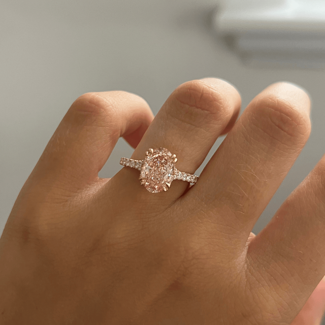 2.50 Carat Oval Pink Diamond Double Prong Solitaire Engagement Ring in Yellow Gold - Fiara