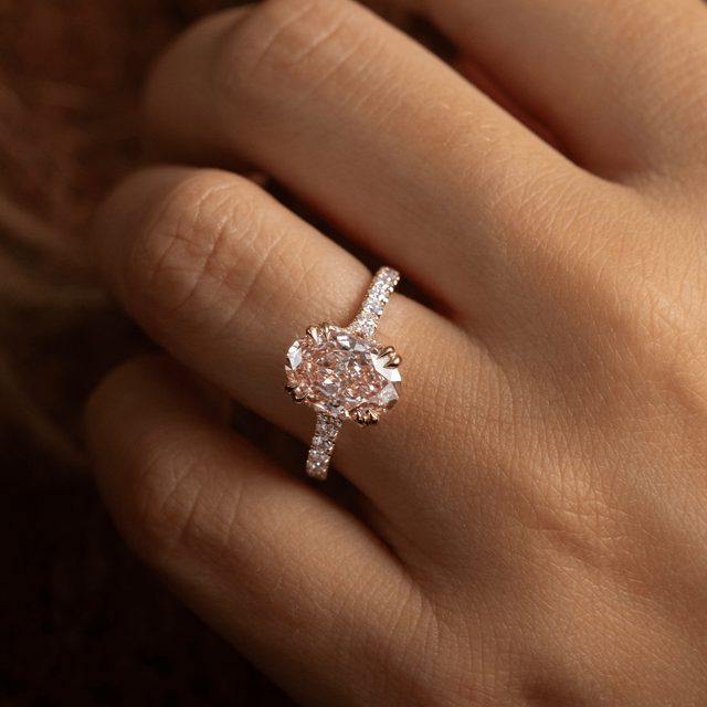 2.50 Carat Oval Pink Diamond Double Prong Solitaire Engagement Ring in Yellow Gold - Fiara