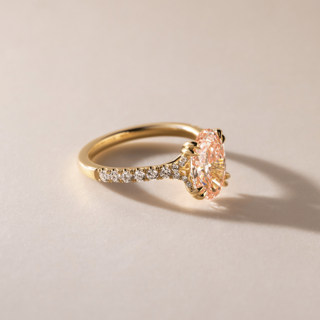 2.50 Carat Oval Pink Diamond Double Prong Solitaire Engagement Ring in Yellow Gold - Fiara