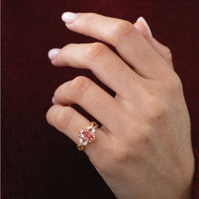 1.80 Carat Oval Pink Diamond Floral Engagement Ring in Yellow Gold - Vina