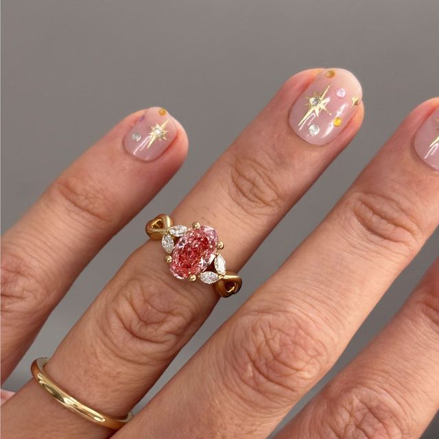 1.80 Carat Oval Pink Diamond Floral Engagement Ring in Yellow Gold - Vina