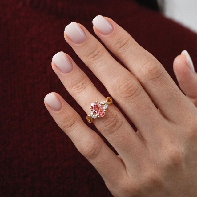 1.80 Carat Oval Pink Diamond Floral Engagement Ring in Yellow Gold - Vina